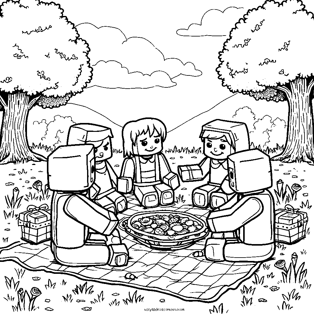 A group of Minecraft villagers having a picnic