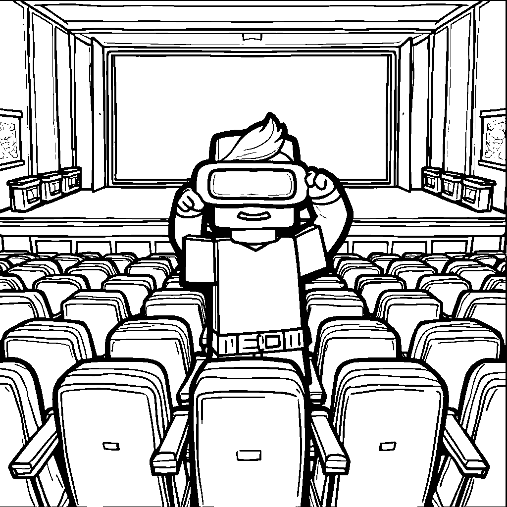 A Minecraft character wearing a pair of 3D glasses and watching a movie