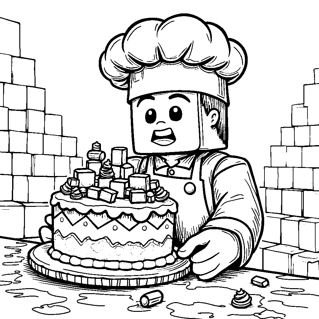 A Minecraft character wearing a chef's hat and holding a cake