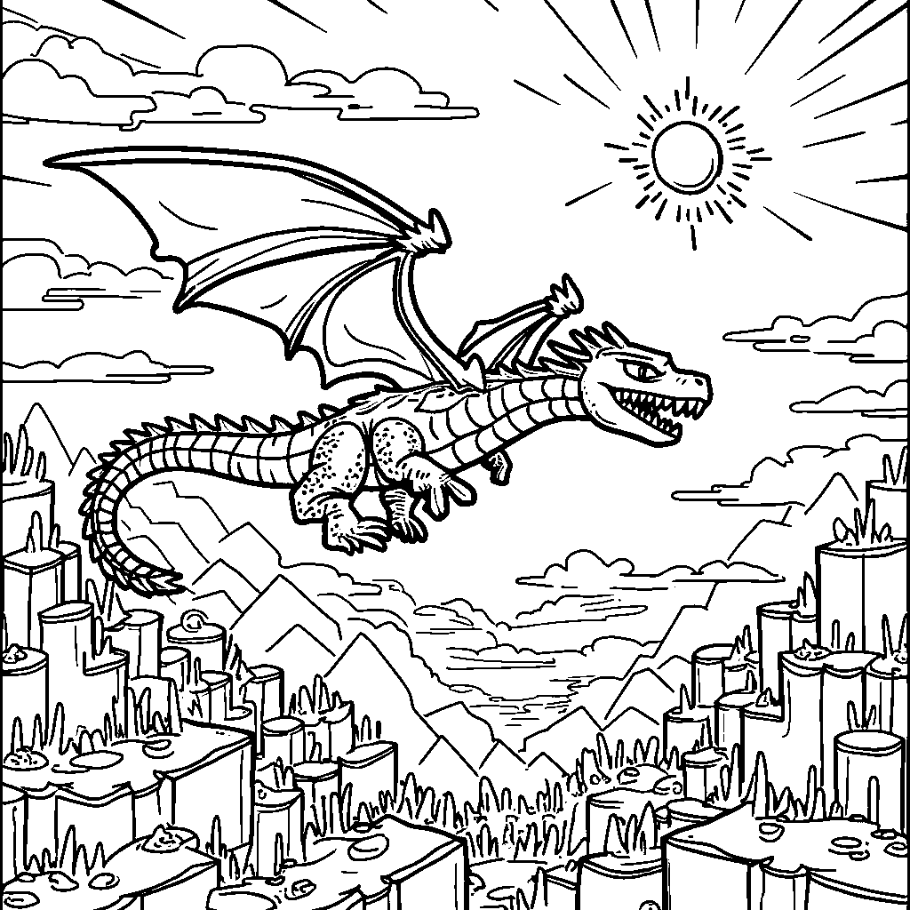 A Minecraft Ender Dragon soaring through the skies