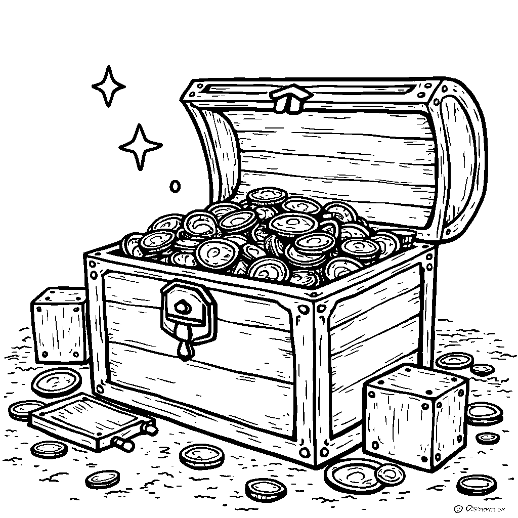 A Minecraft treasure chest overflowing with gold and jewels