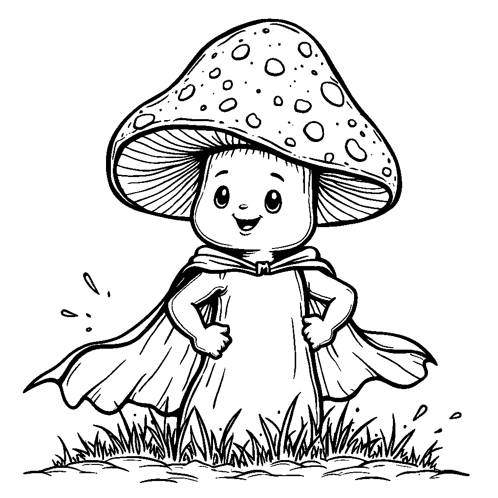 A giant mushroom wearing a superhero cape