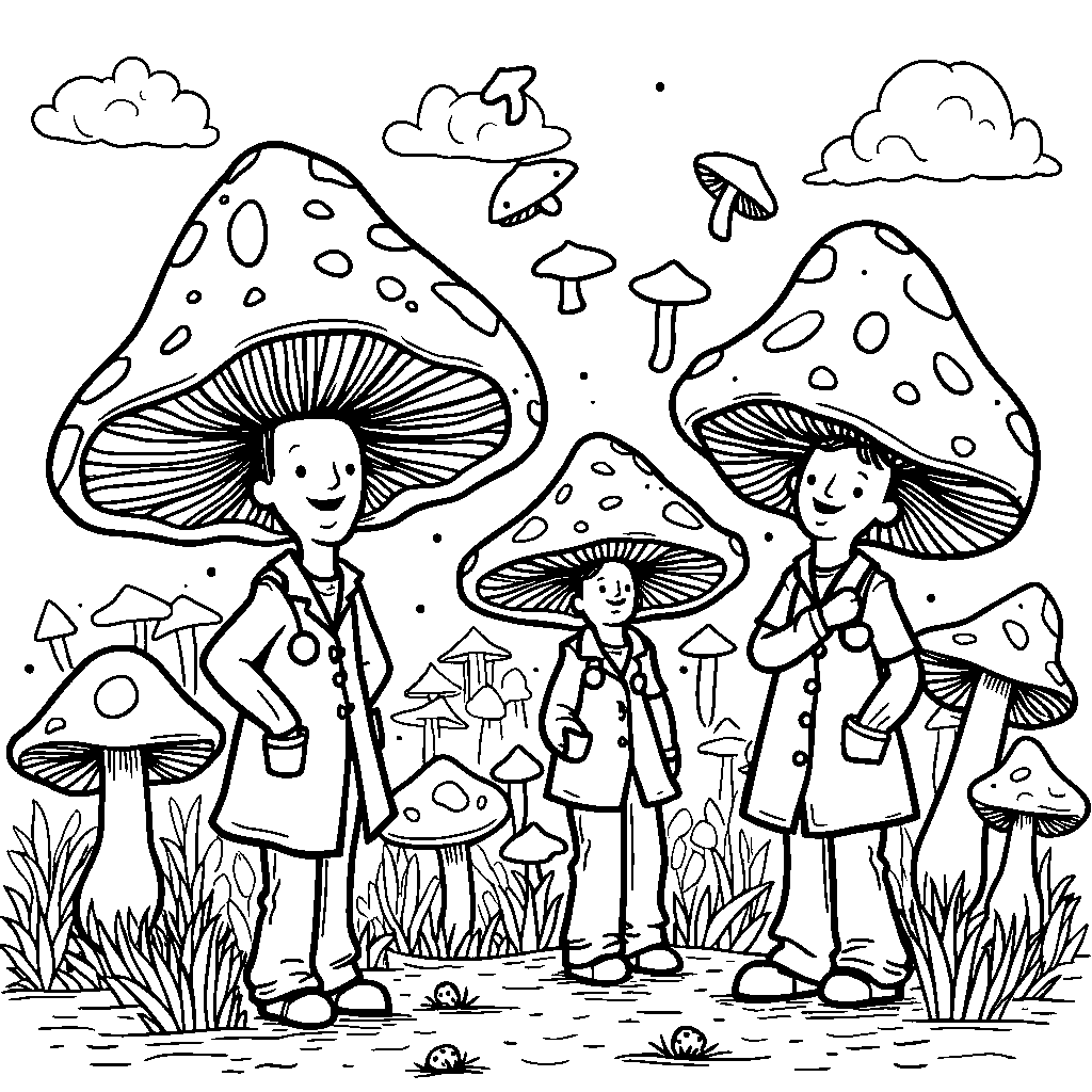 A mushroom hospital with doctors and nurses