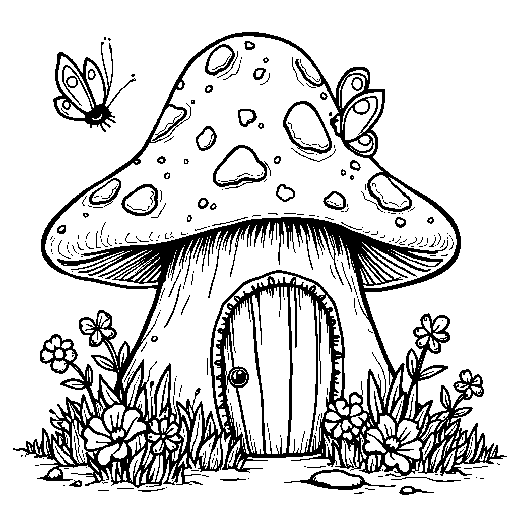 Magical mushroom house with a smiling door