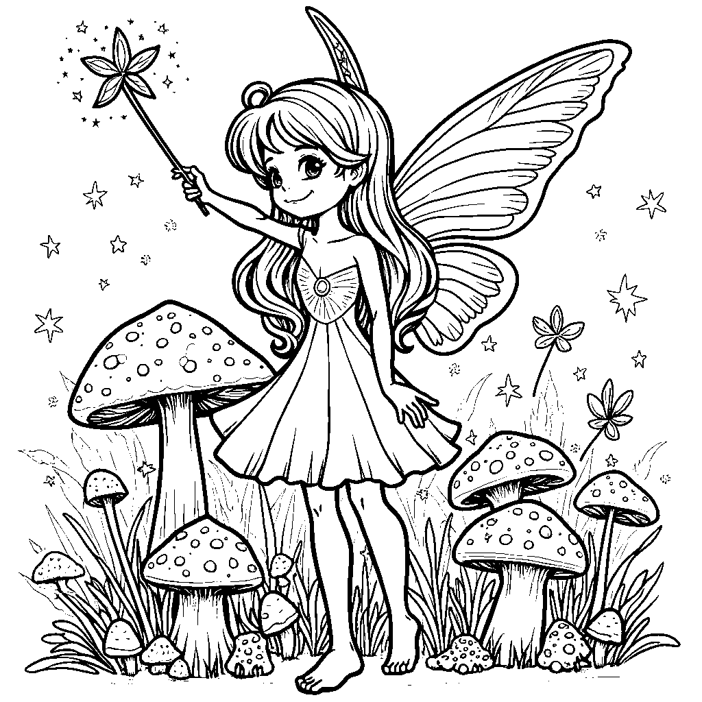 Mushroom fairy with wings and a wand