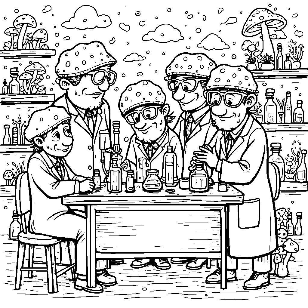 Mushroom scientists conducting experiments