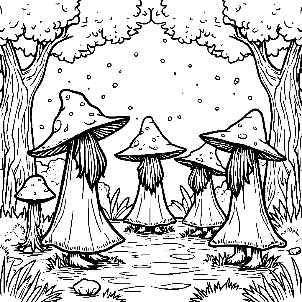 Mushroom wizards casting magic spells