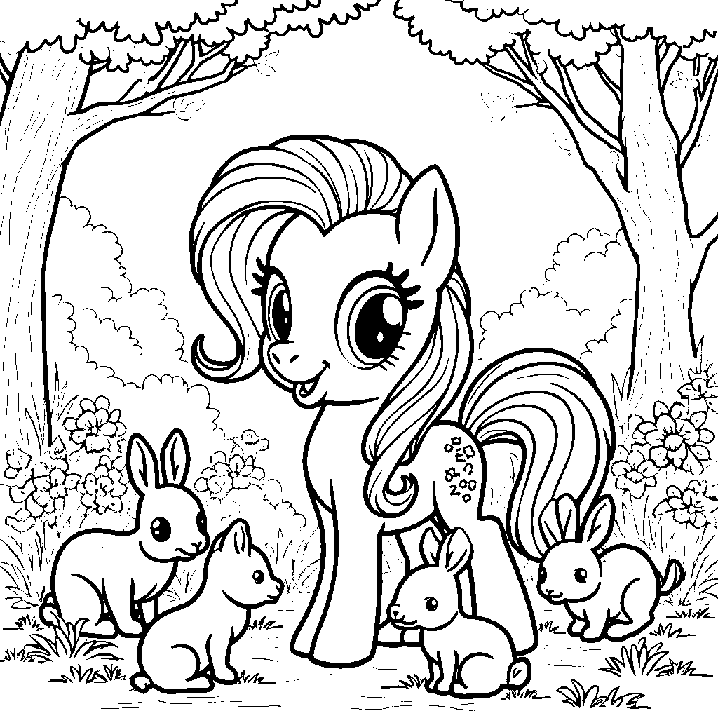 Fluttershy surrounded by adorable baby animals