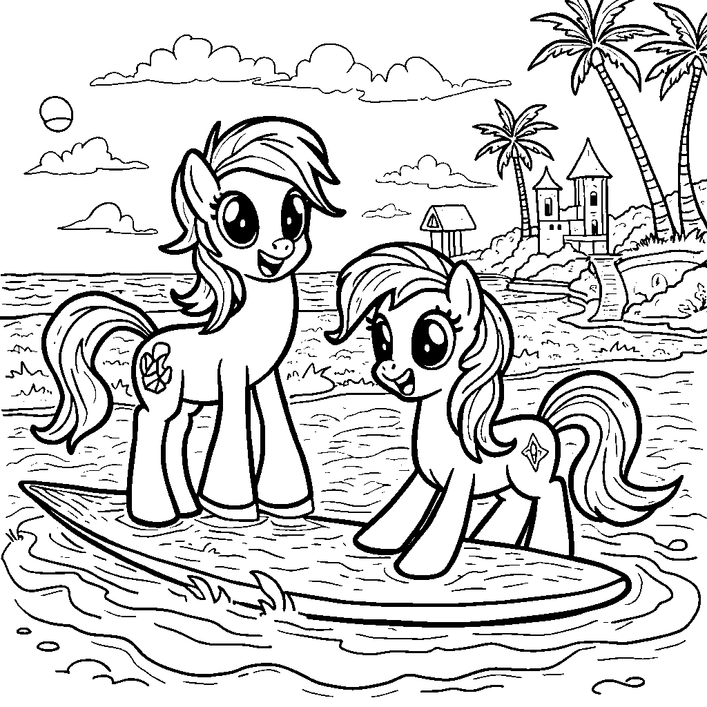 My Little Pony characters enjoying a fun day at the beach