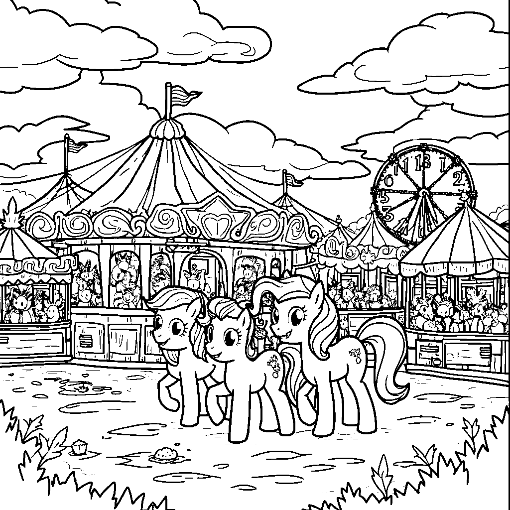 My Little Pony characters enjoying a fun day at the carnival