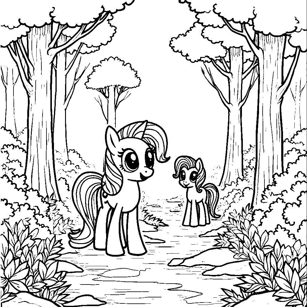 My Little Pony characters exploring a magical enchanted forest