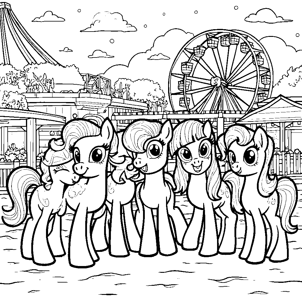 My Little Pony friends having a blast at an amusement park