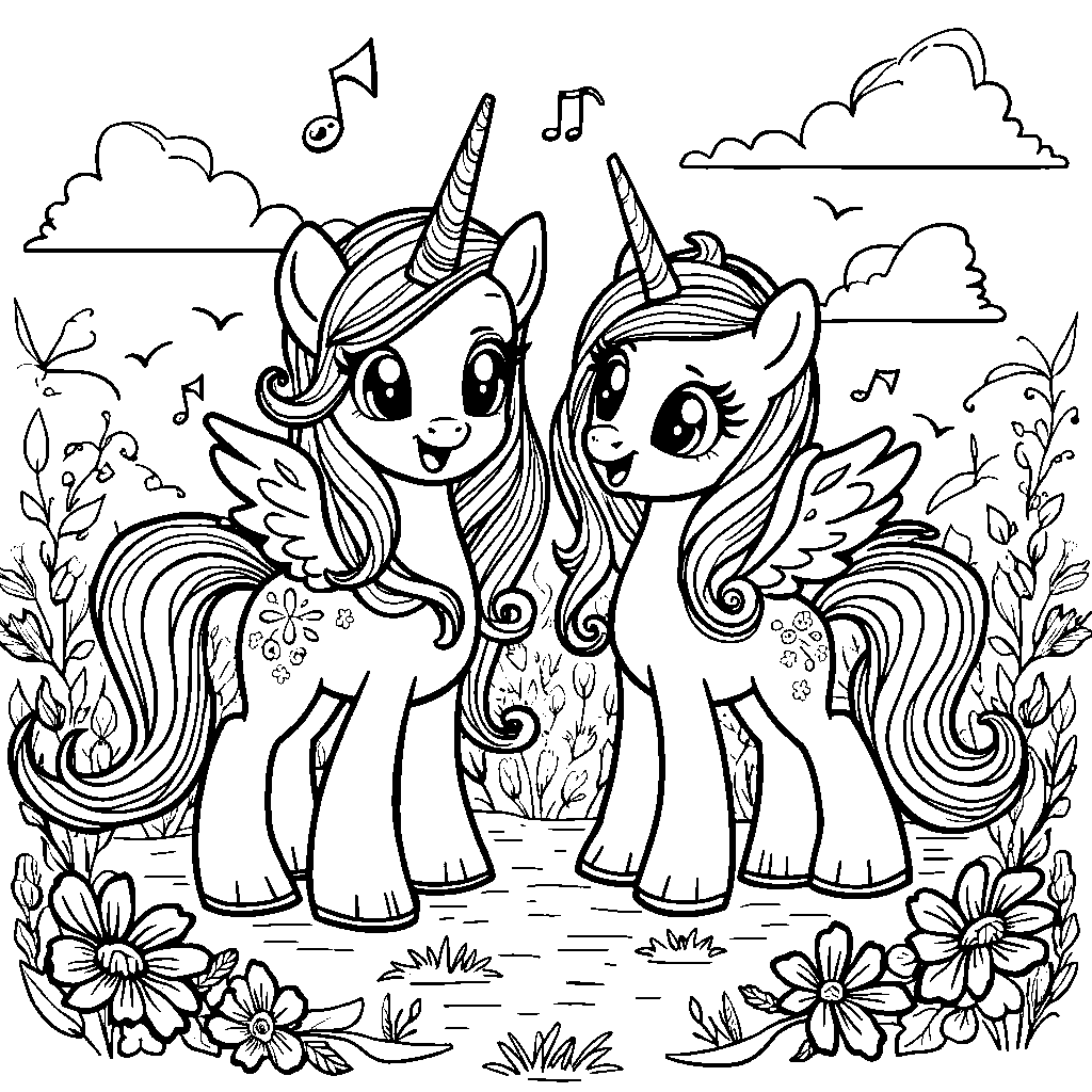 My Little Pony friends playing musical instruments together