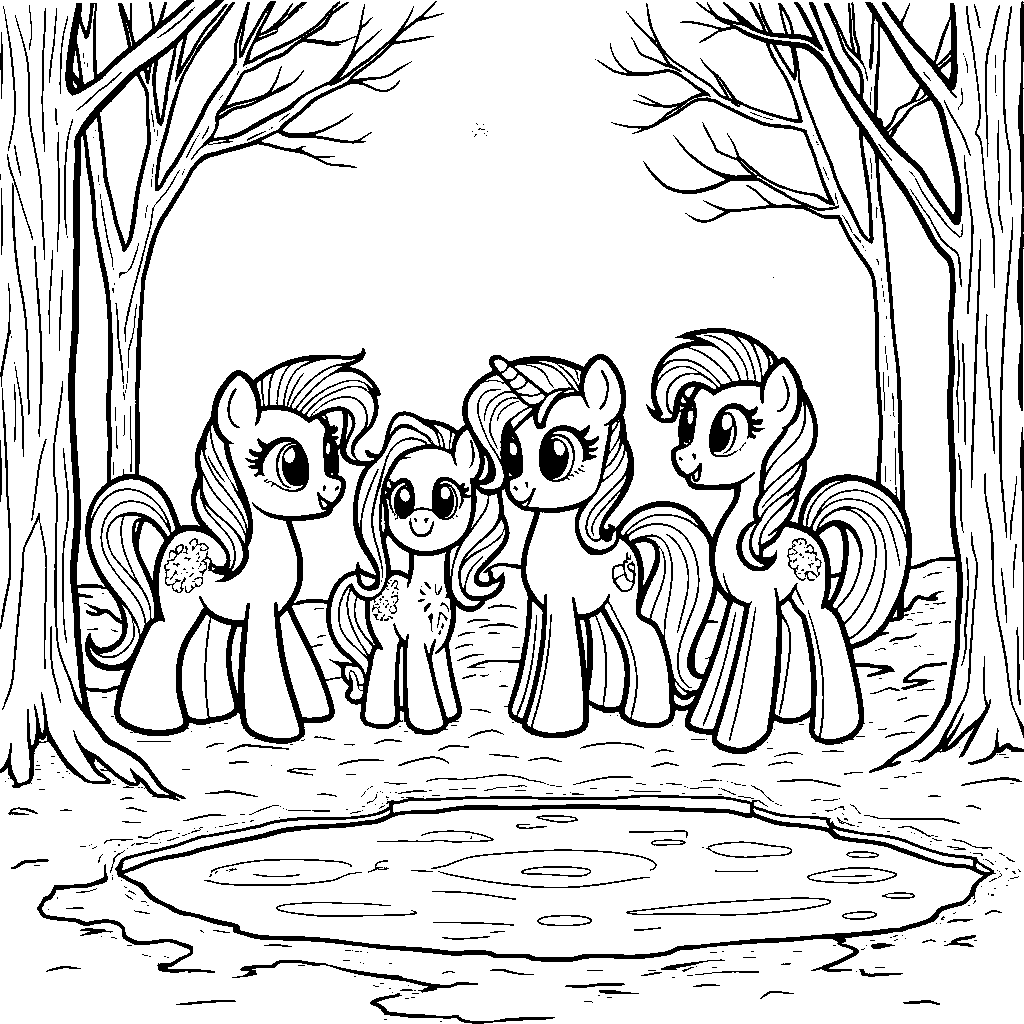 My Little Pony friends playing together in a winter wonderland