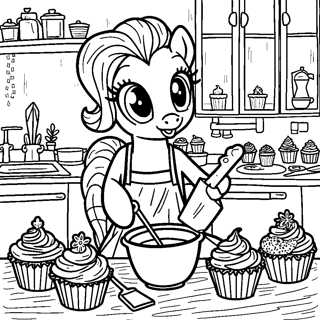 Pinkie Pie baking a batch of colorful cupcakes