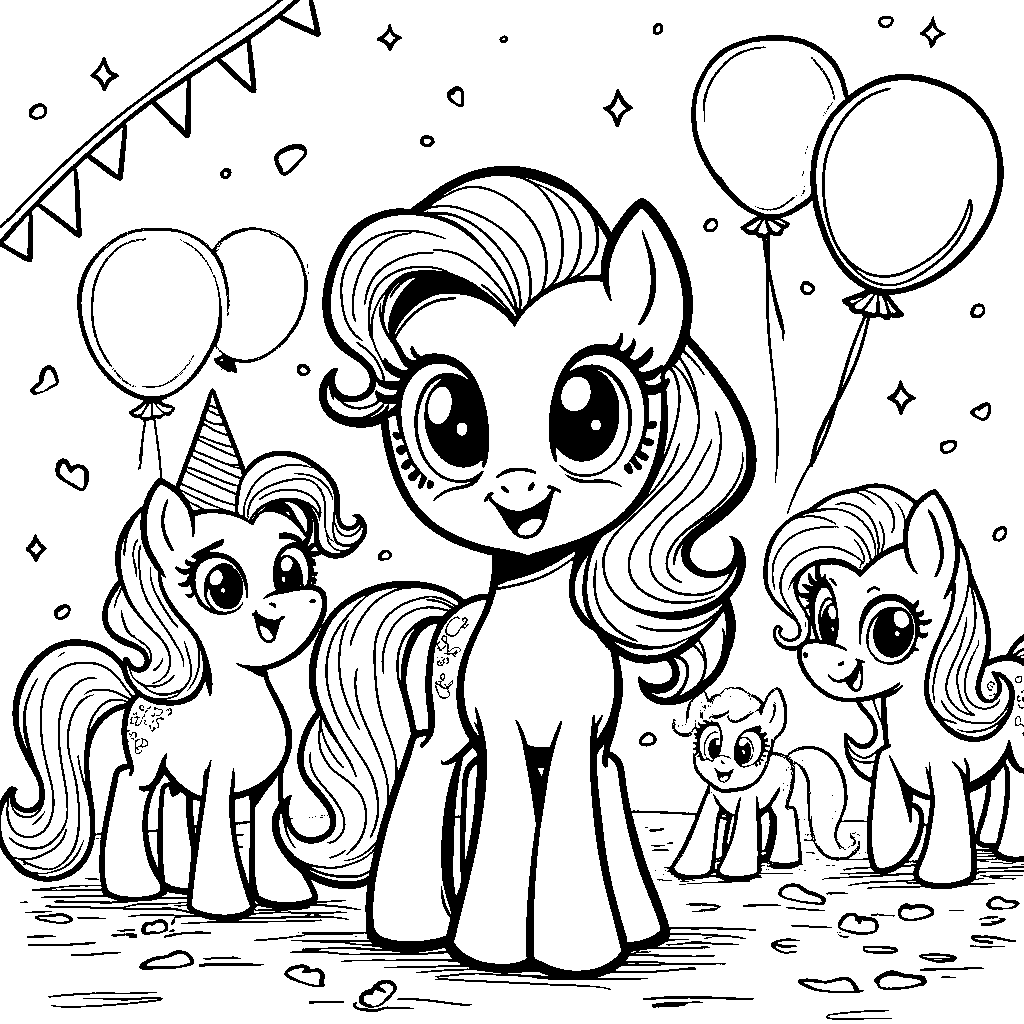 Pinkie Pie having a party with her favorite pony friends