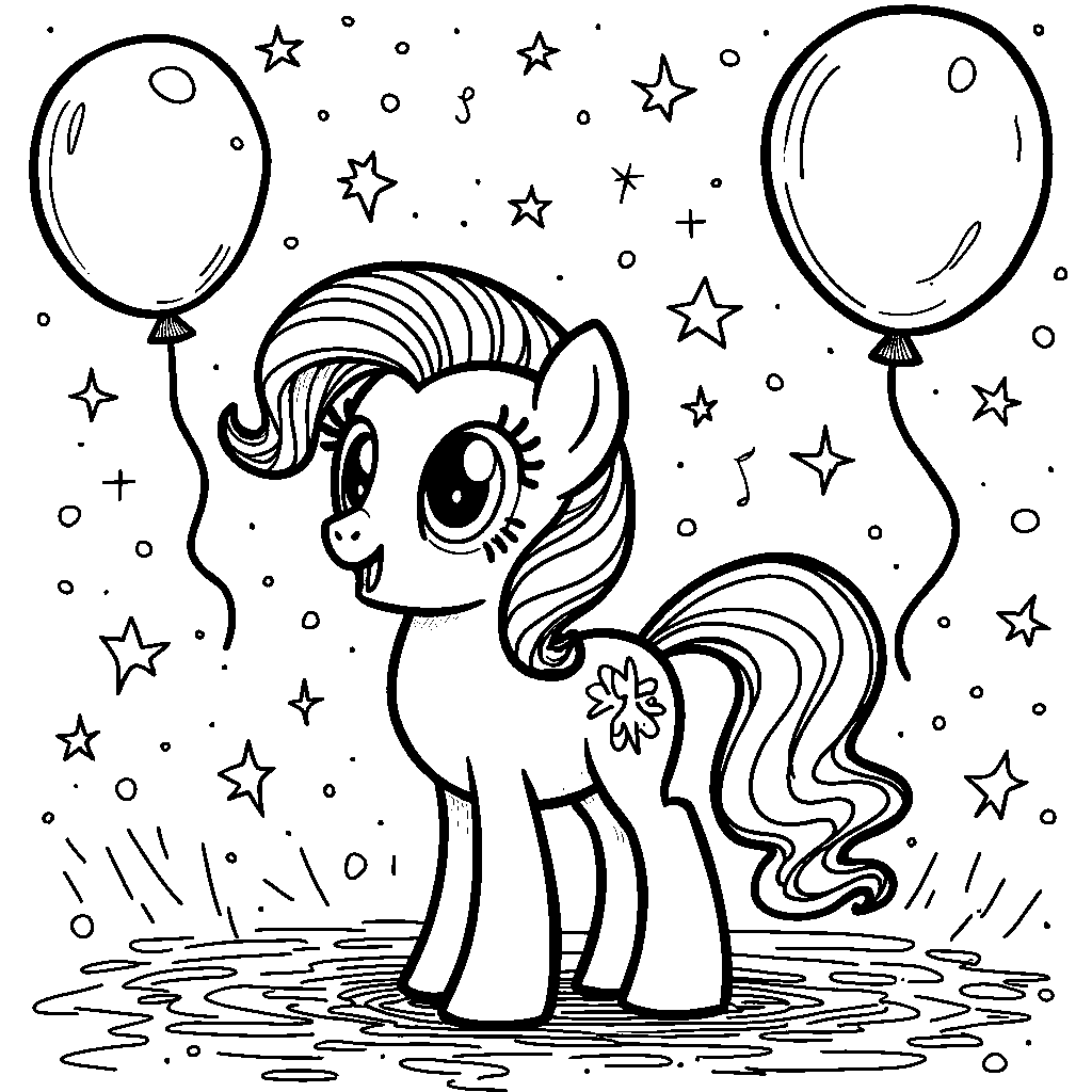 Pinkie Pie surrounded by balloons and confetti