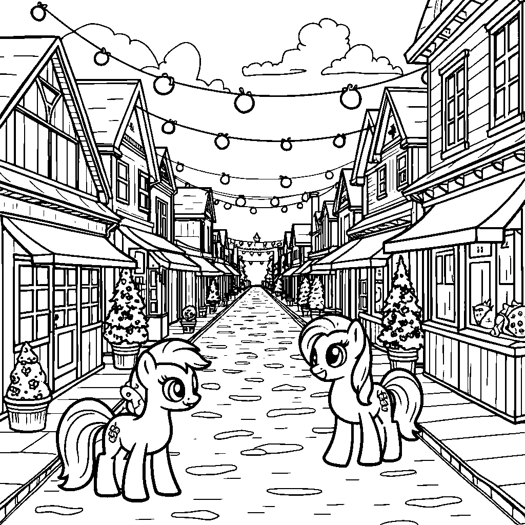 Ponyville's town square decorated for a festive celebration