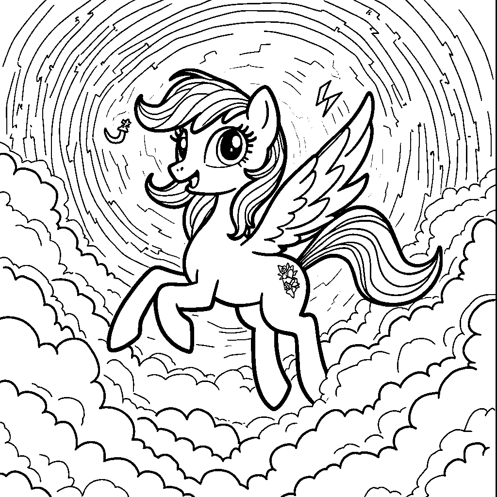 Rainbow Dash flying through a rainbow-colored storm cloud