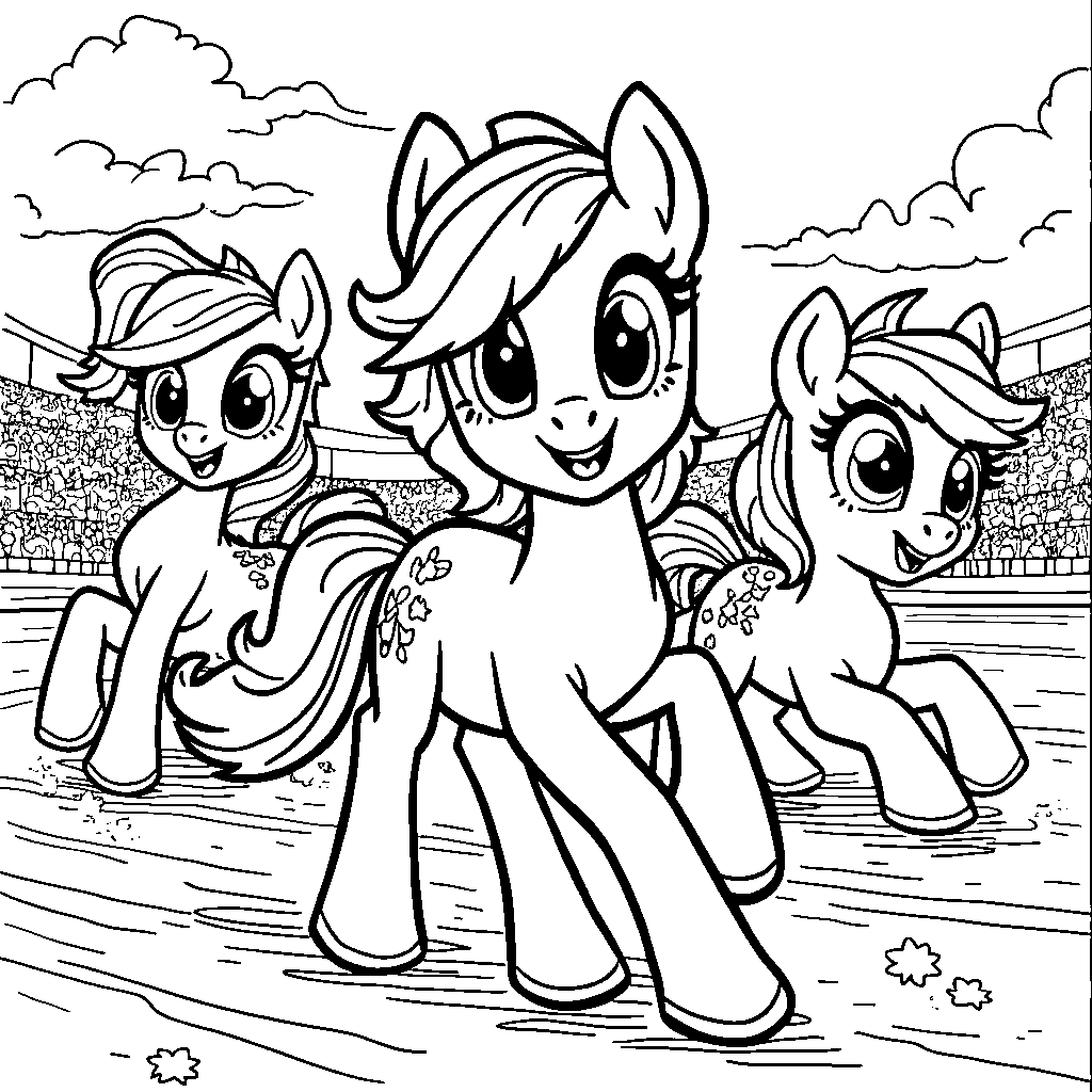 Rainbow Dash racing her friends in a thrilling pony derby