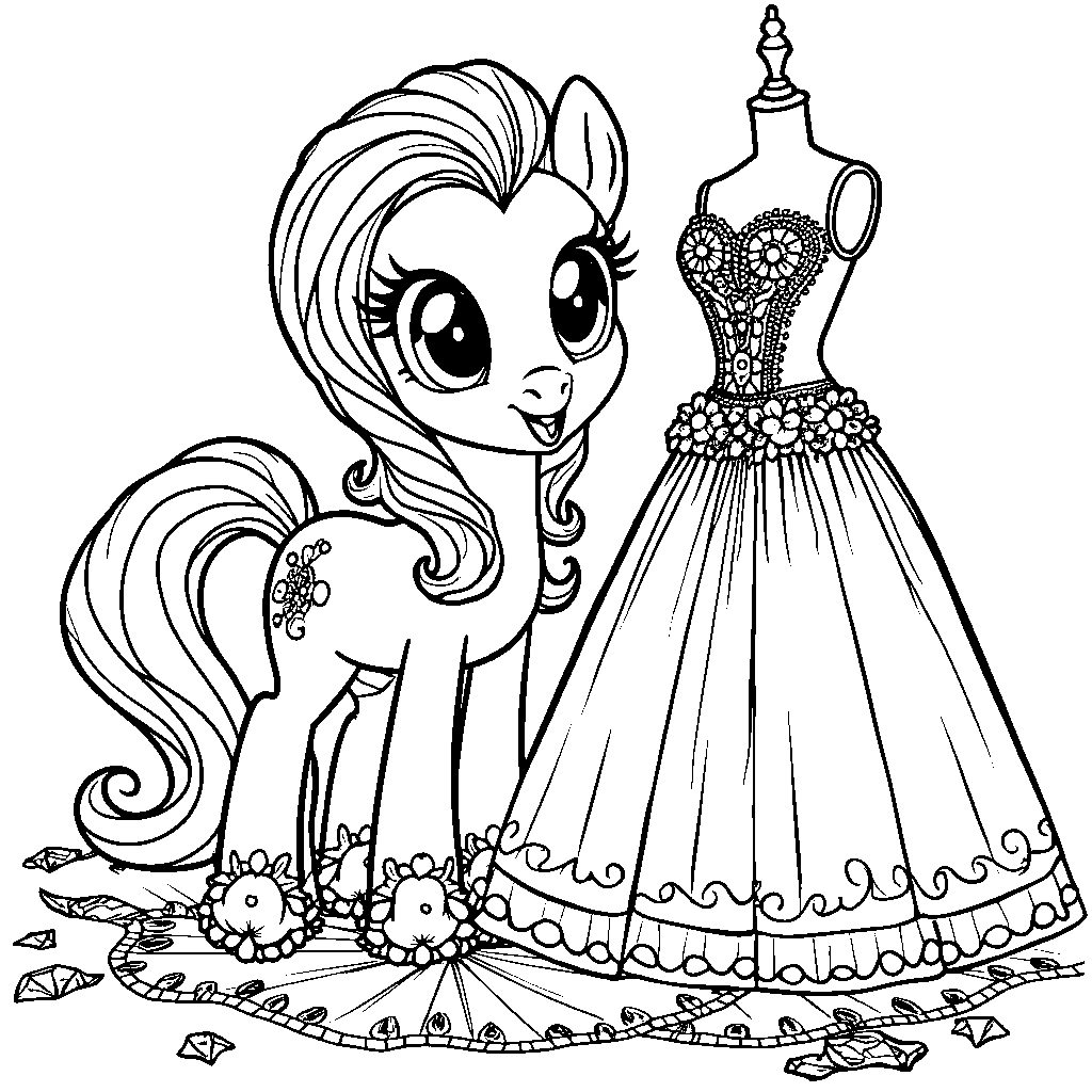 Rarity designing a beautiful dress for Princess Celestia