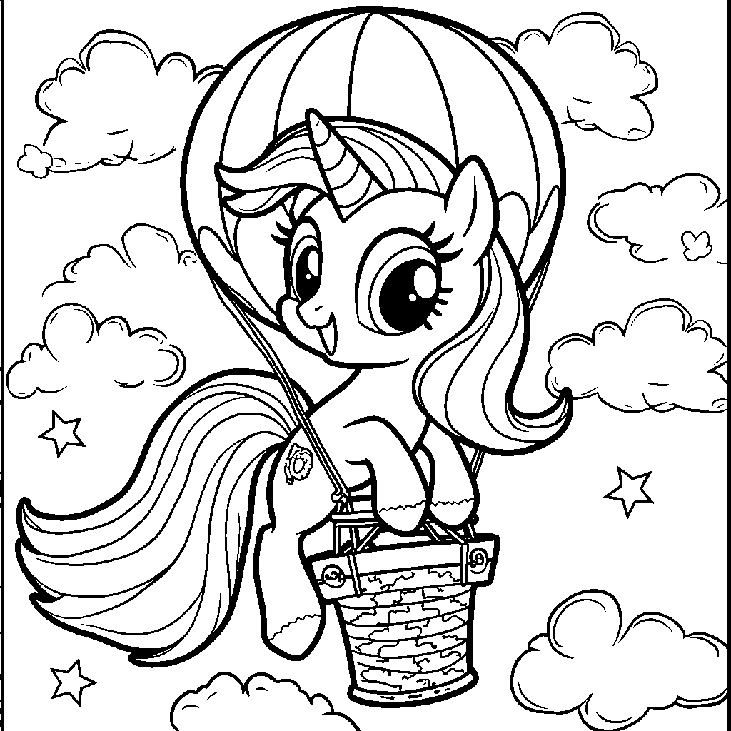 Twilight Sparkle riding a unicorn-shaped hot air balloon