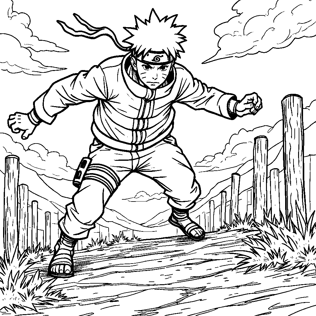 A ninja training obstacle course with Naruto in action