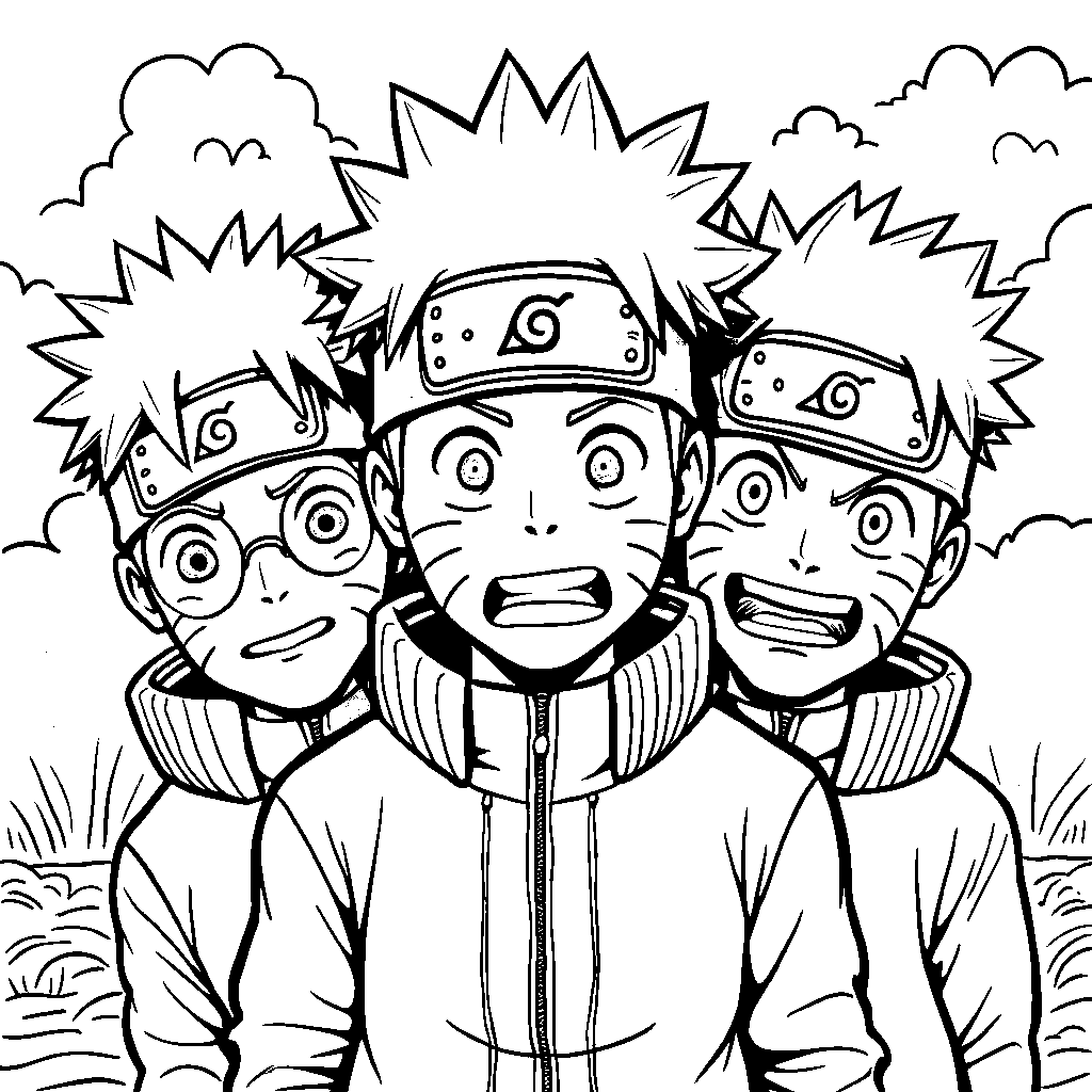 Naruto and his shadow clone making funny faces