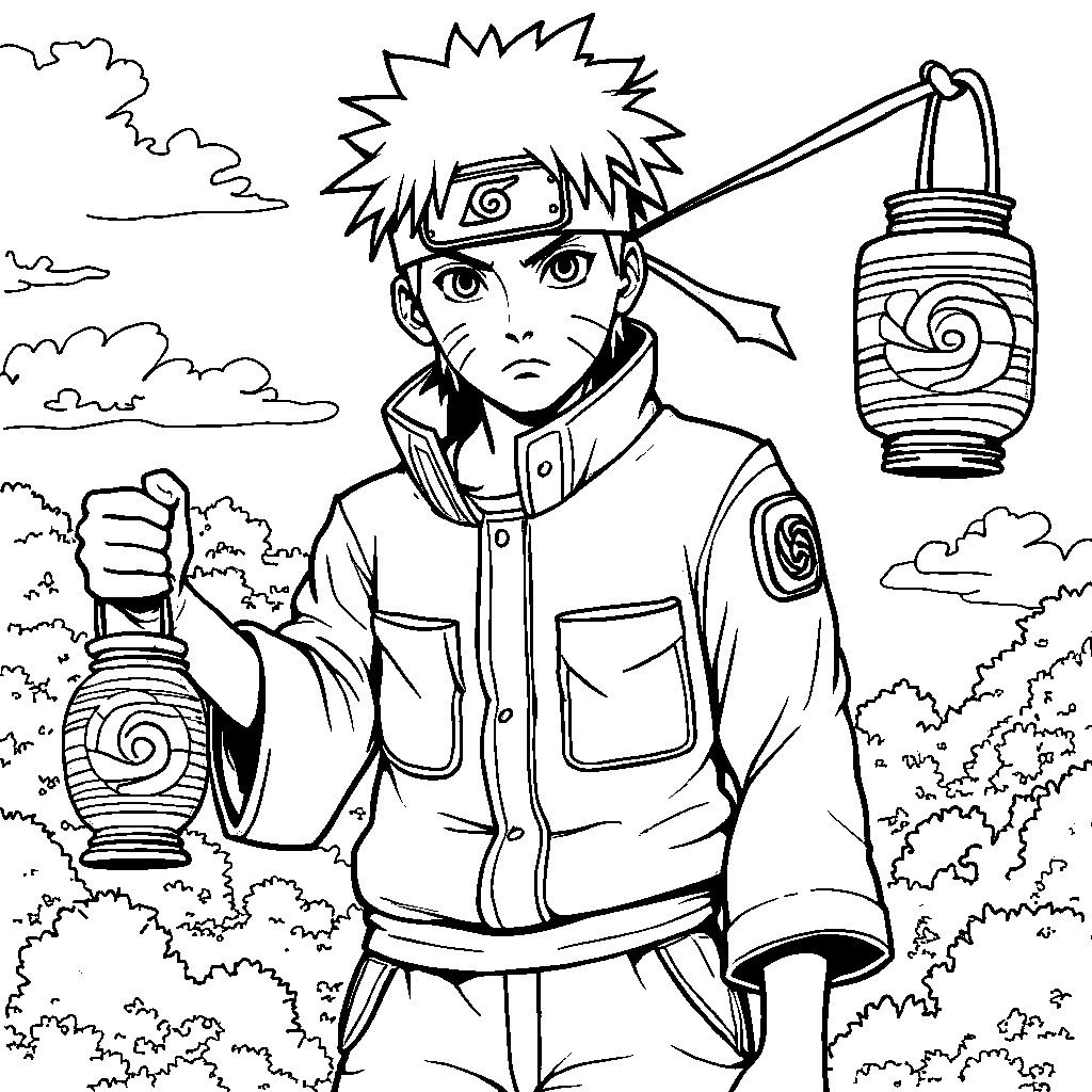 Naruto holding a lantern with a ninja symbol on it