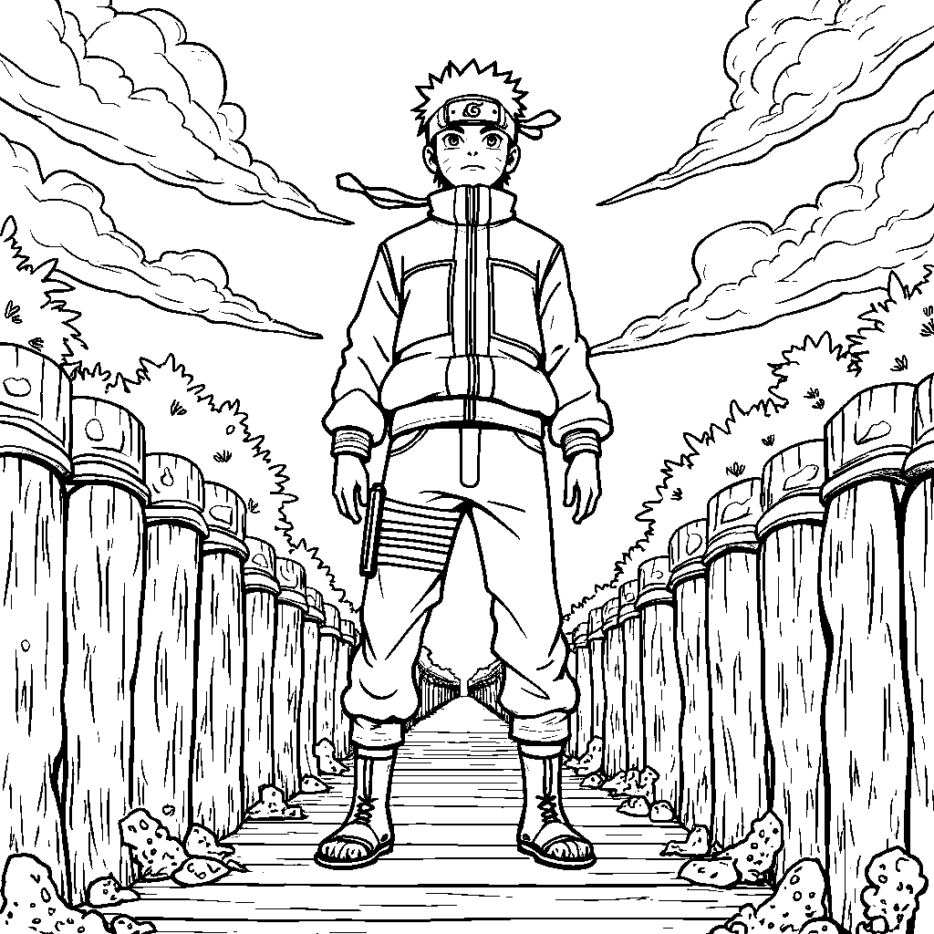 Naruto standing on top of the Hidden Leaf Village gate