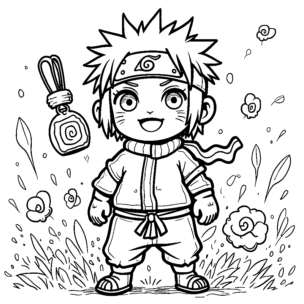 A Naruto-themed bookmark with a ninja charm