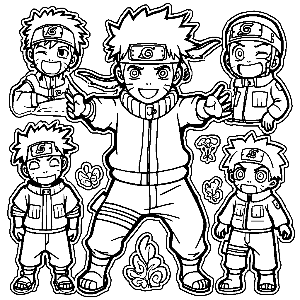 A Naruto-themed sticker sheet with ninja icons