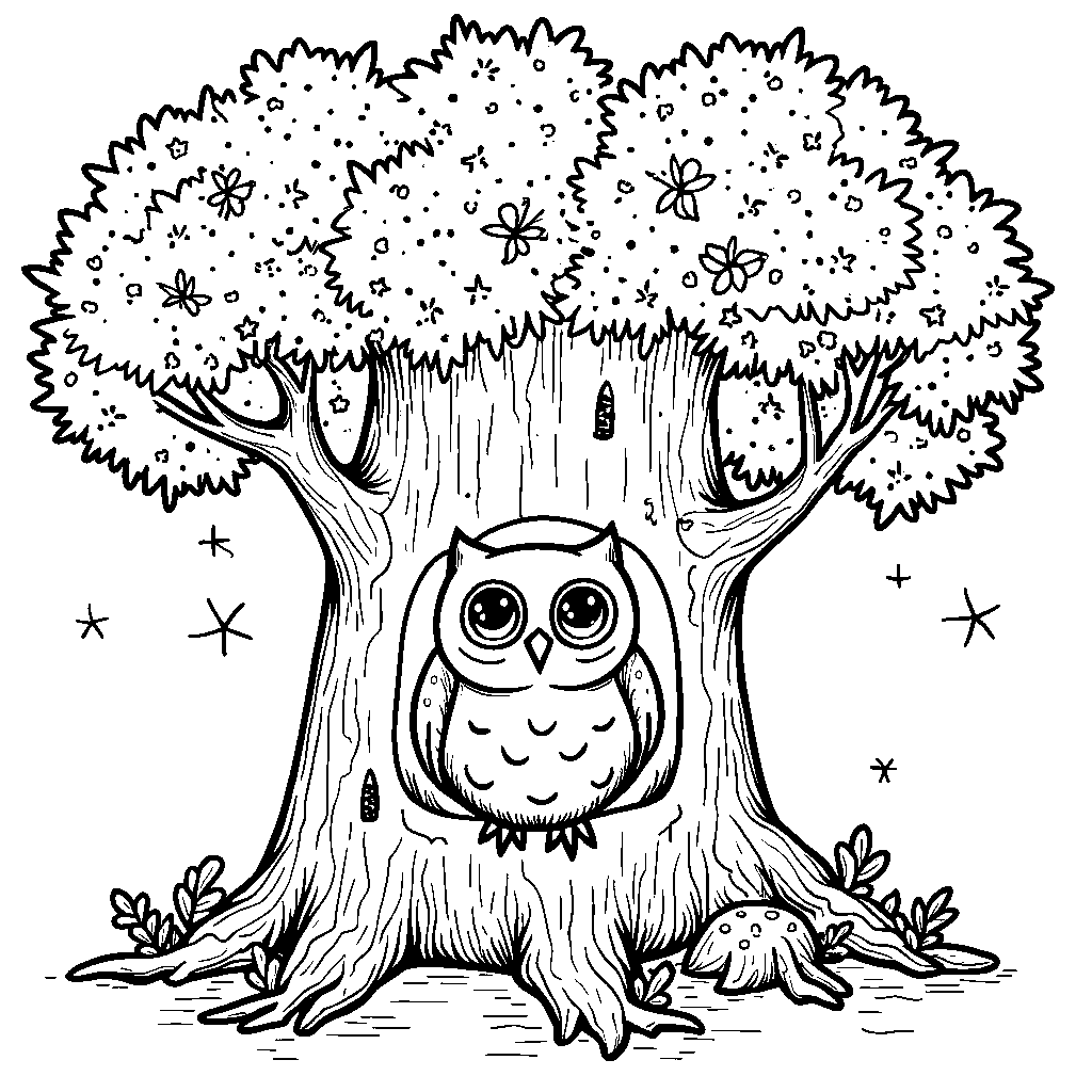 A friendly owl perched in a hollow tree