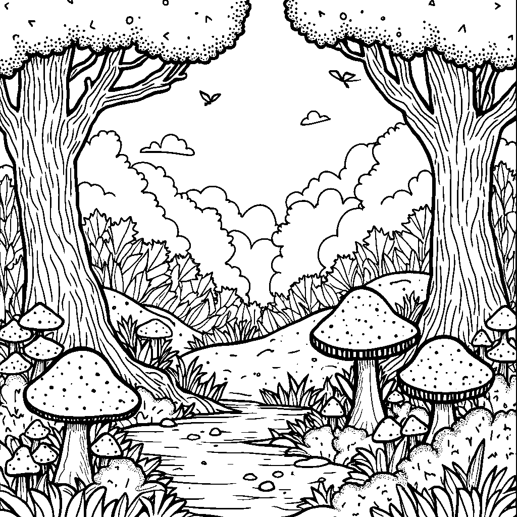 A magical forest with glowing mushrooms