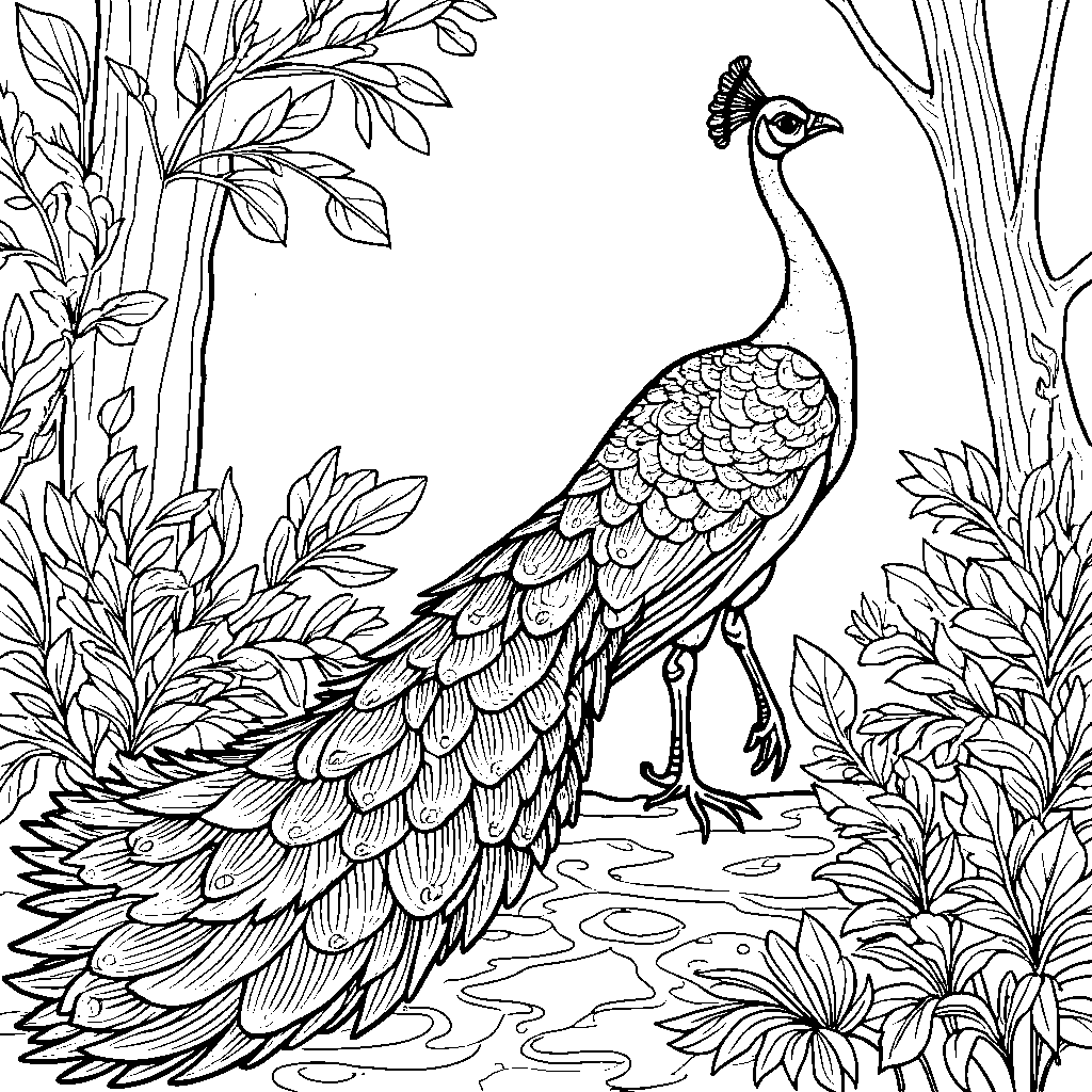 A proud peacock spreading its vibrant tail feathers