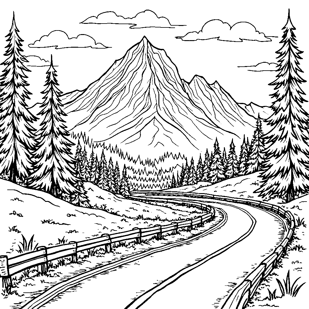 A serene mountain landscape with a winding road