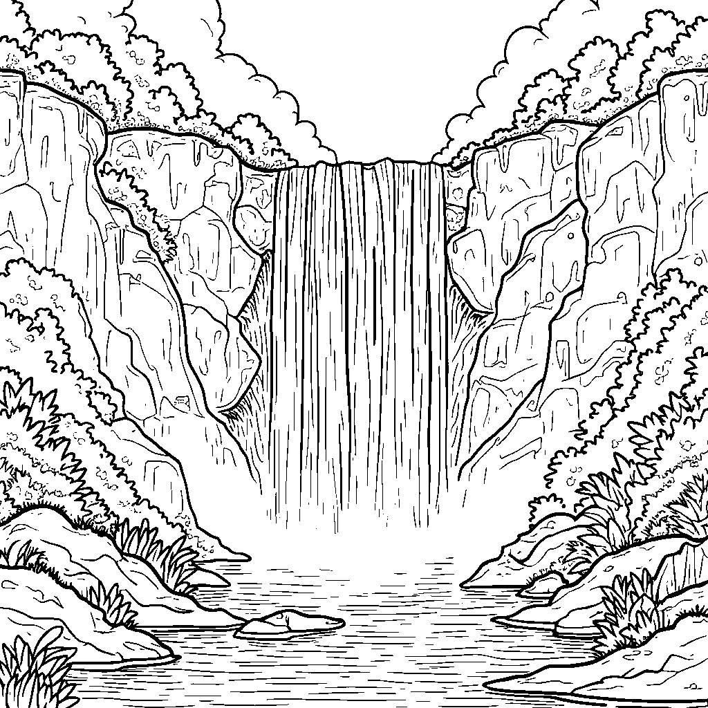 A sparkling waterfall cascading down a rocky cliff