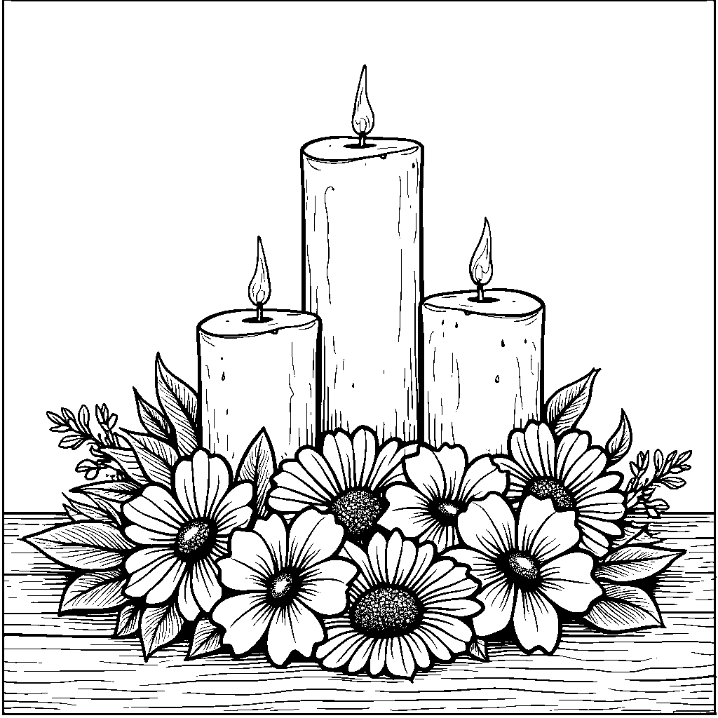 A festive centerpiece with candles and flowers