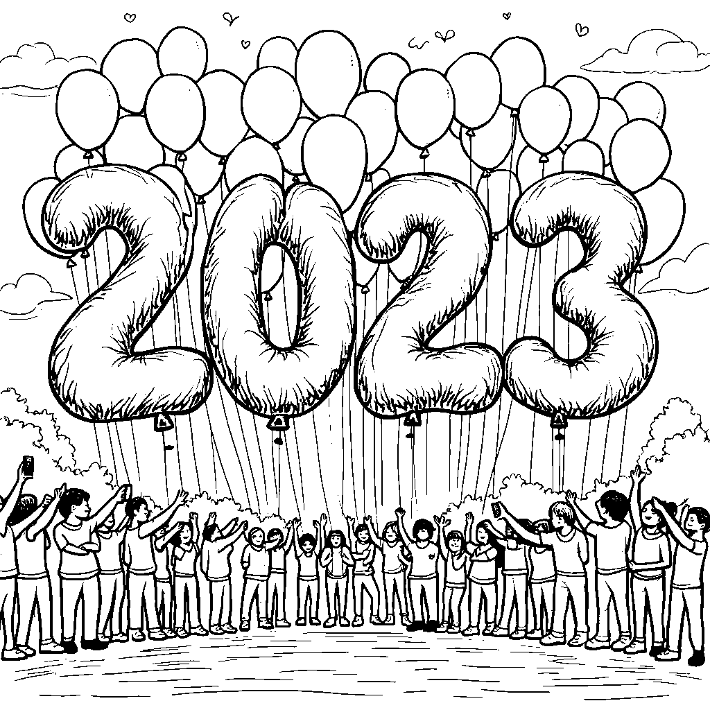 A giant '2023' sign made out of balloons