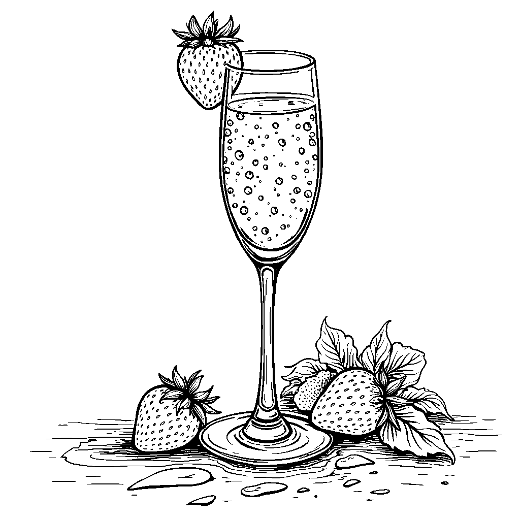 A sparkling champagne flute with a strawberry garnish