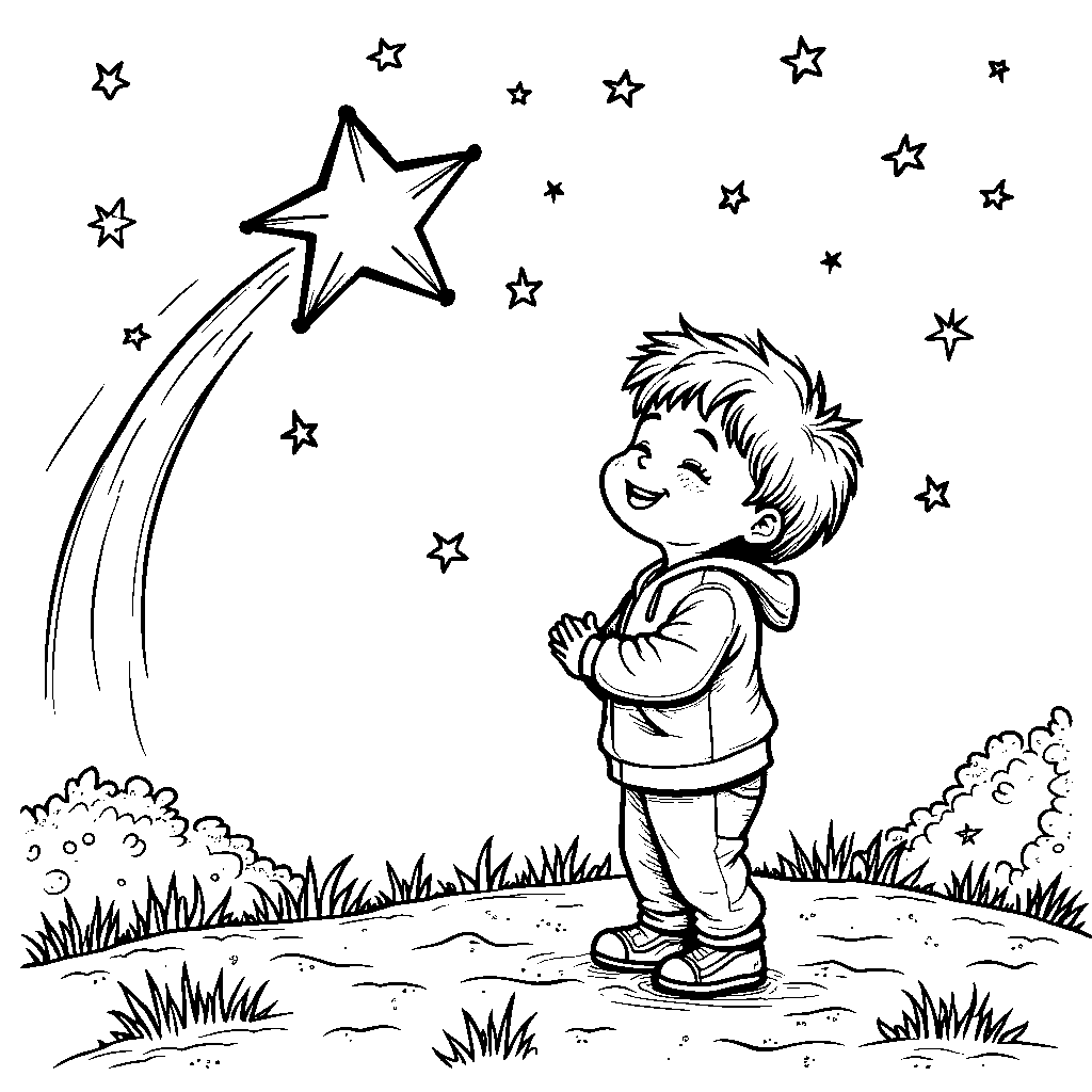 A kid making a wish on a shooting star