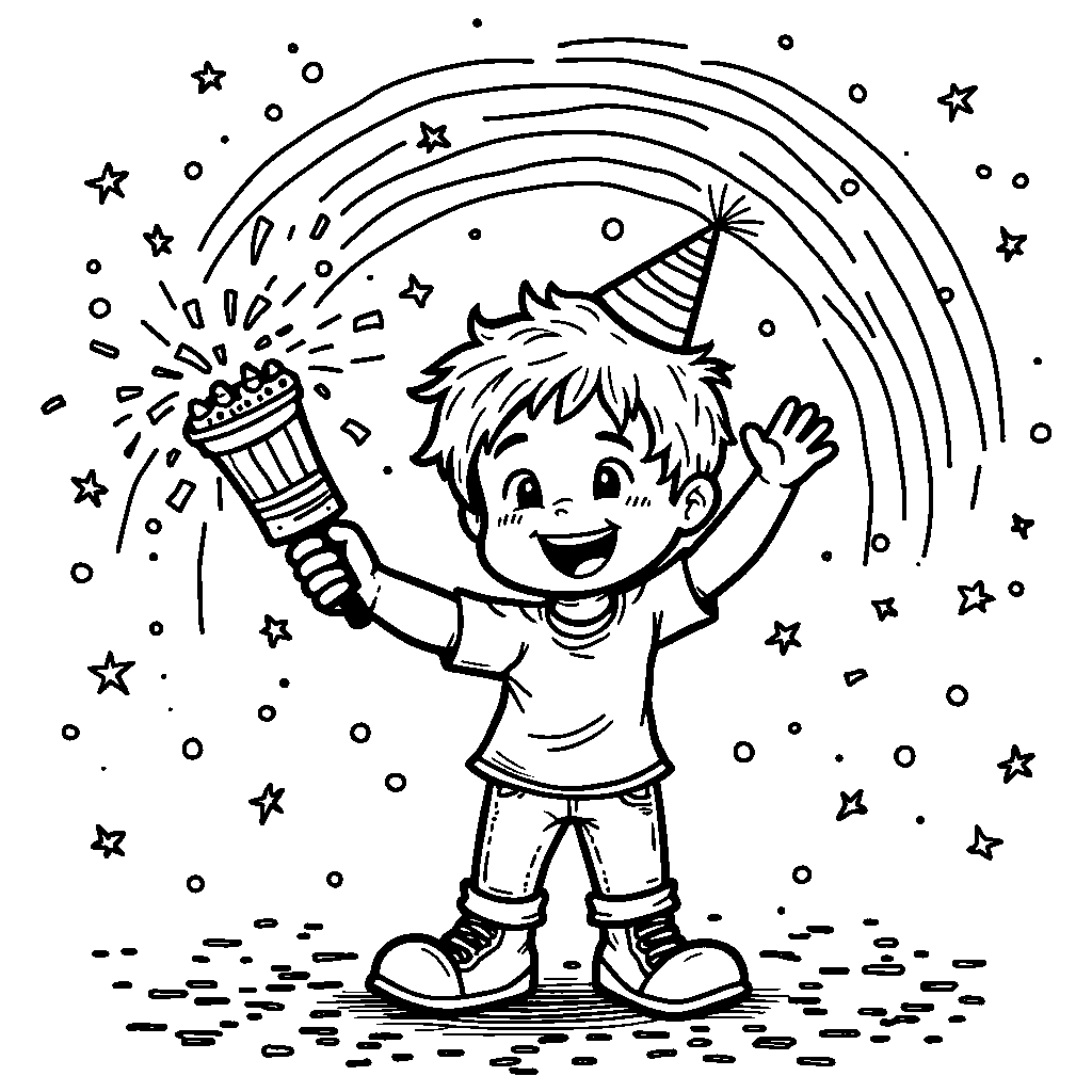 A kid playing with a confetti popper