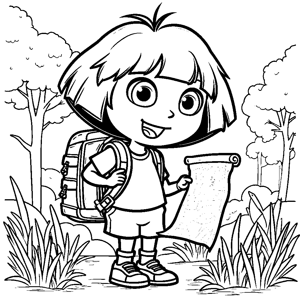 Dora the Explorer with her backpack and map