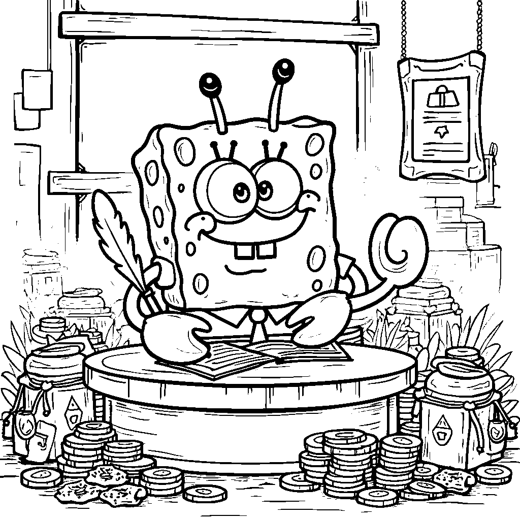 Krusty Krab's Mr. Krabs counting his treasure