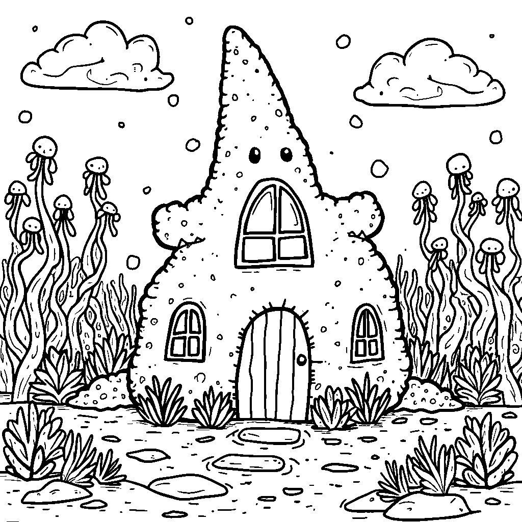 Patrick Star's rock house with a garden full of jellyfish