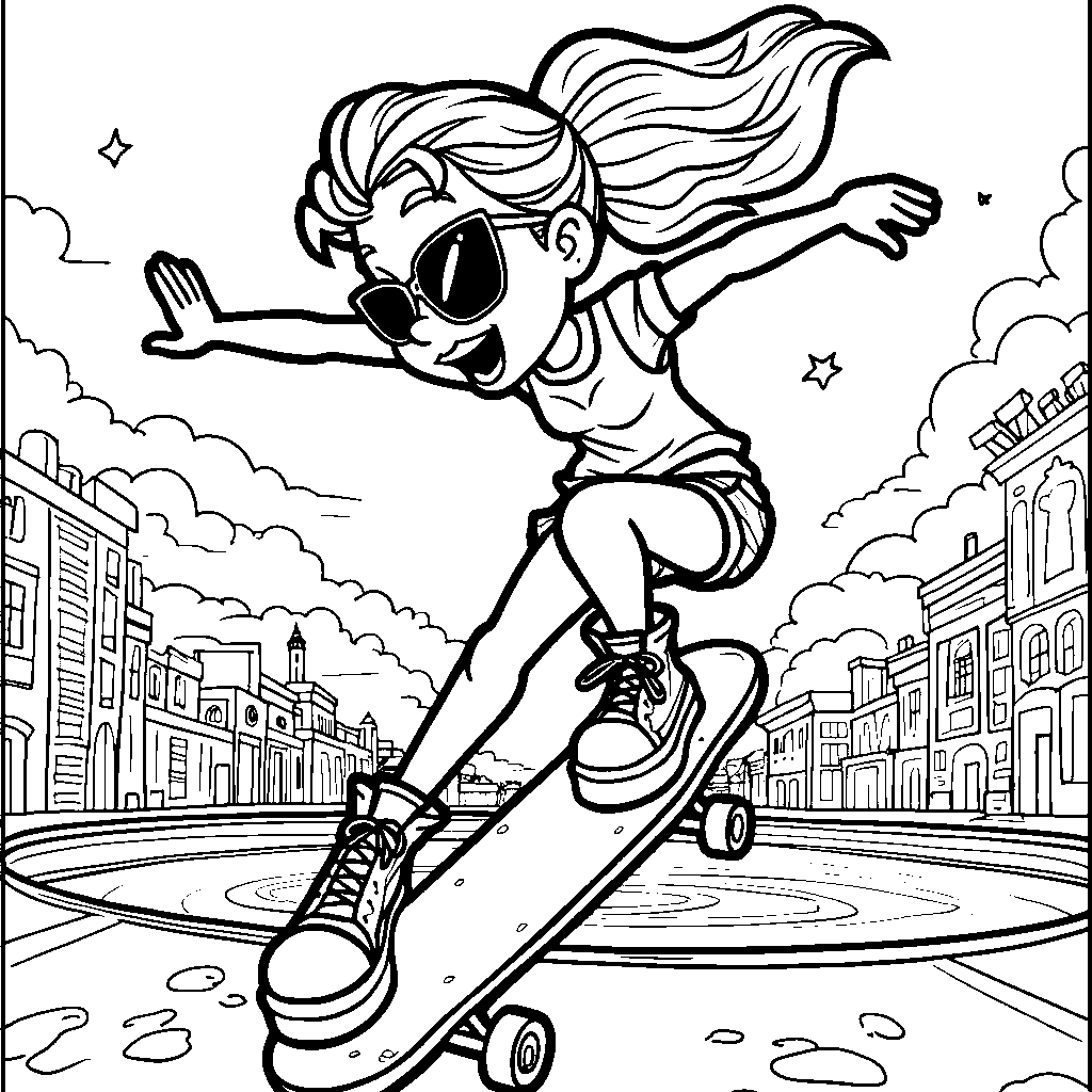 Reggie Rocket doing a cool trick on her skateboard