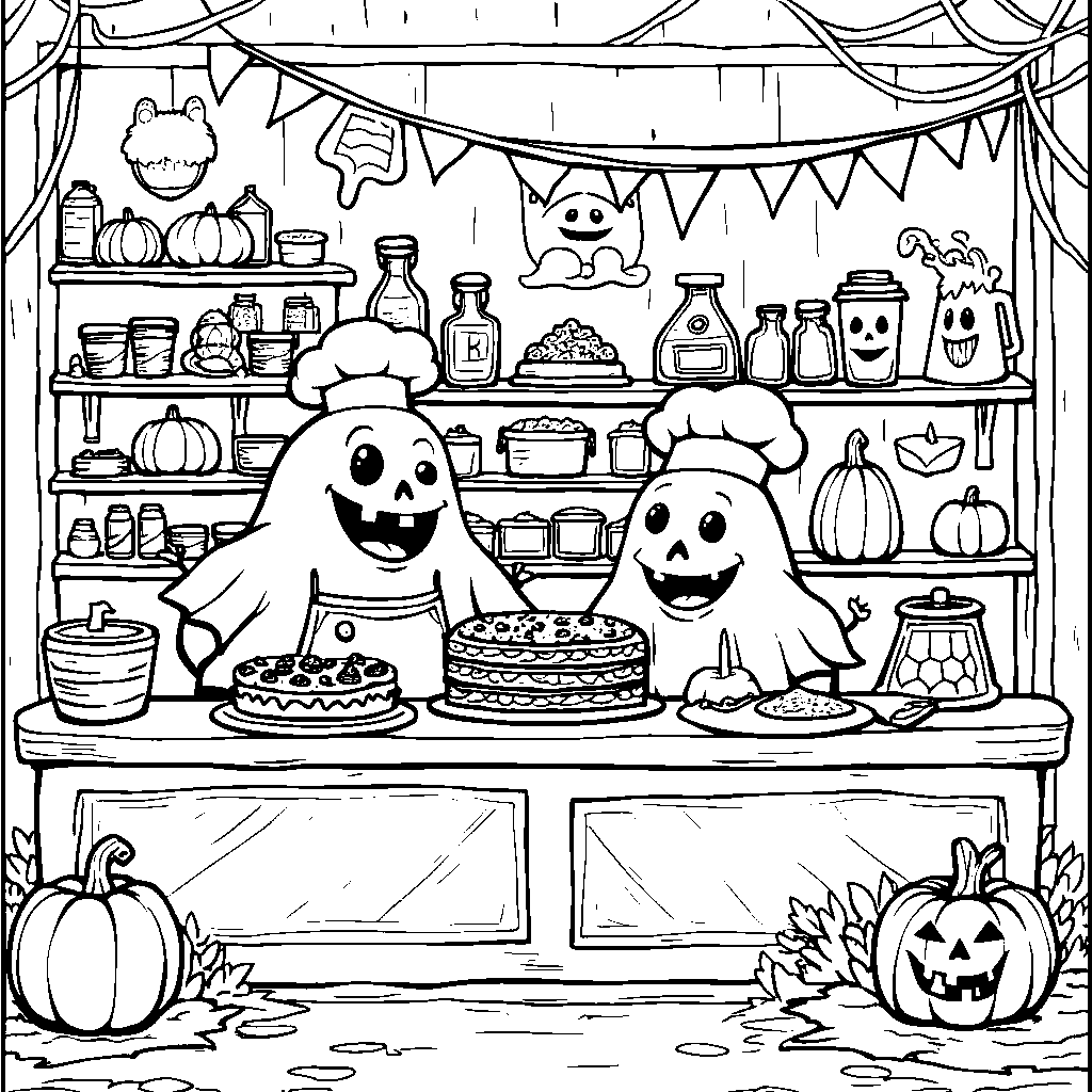 A haunted festive holiday bakery with ghostly treats