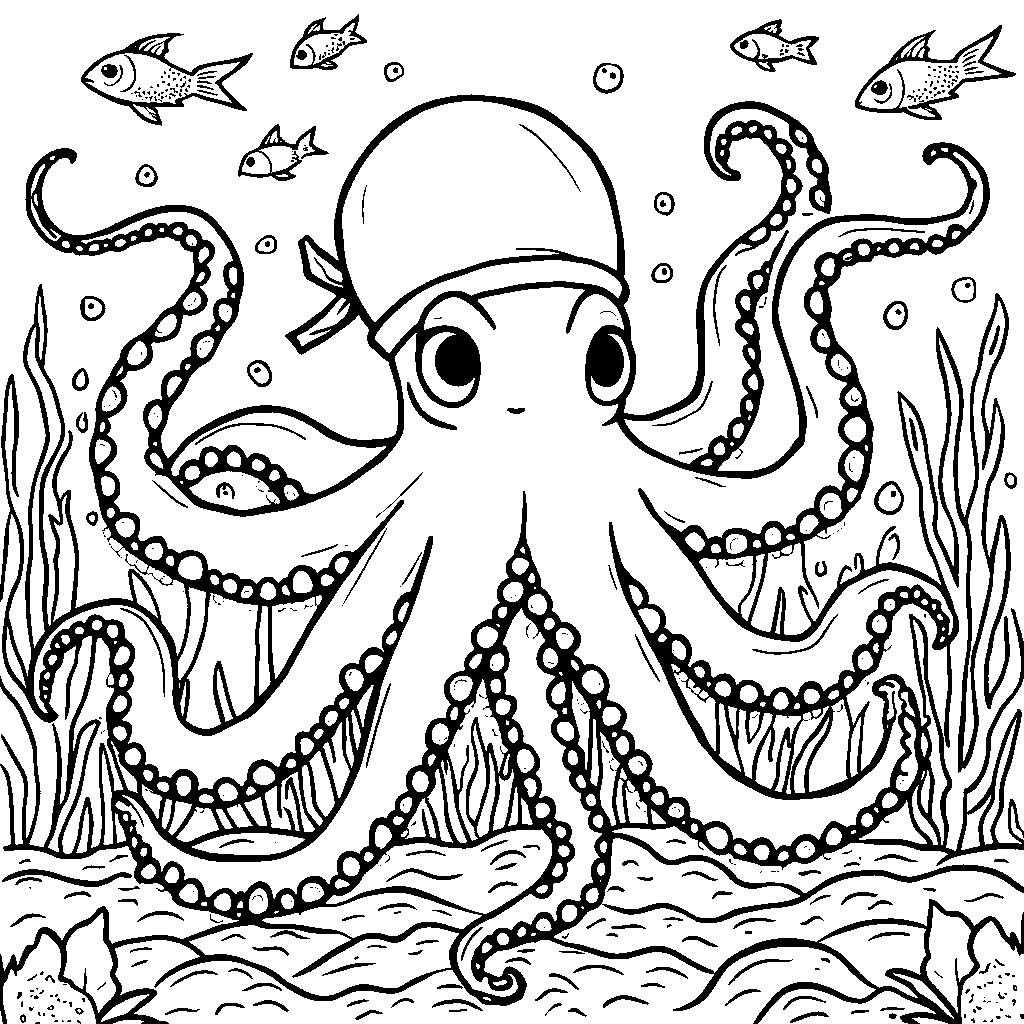 Ninja octopus with eight colorful tentacles