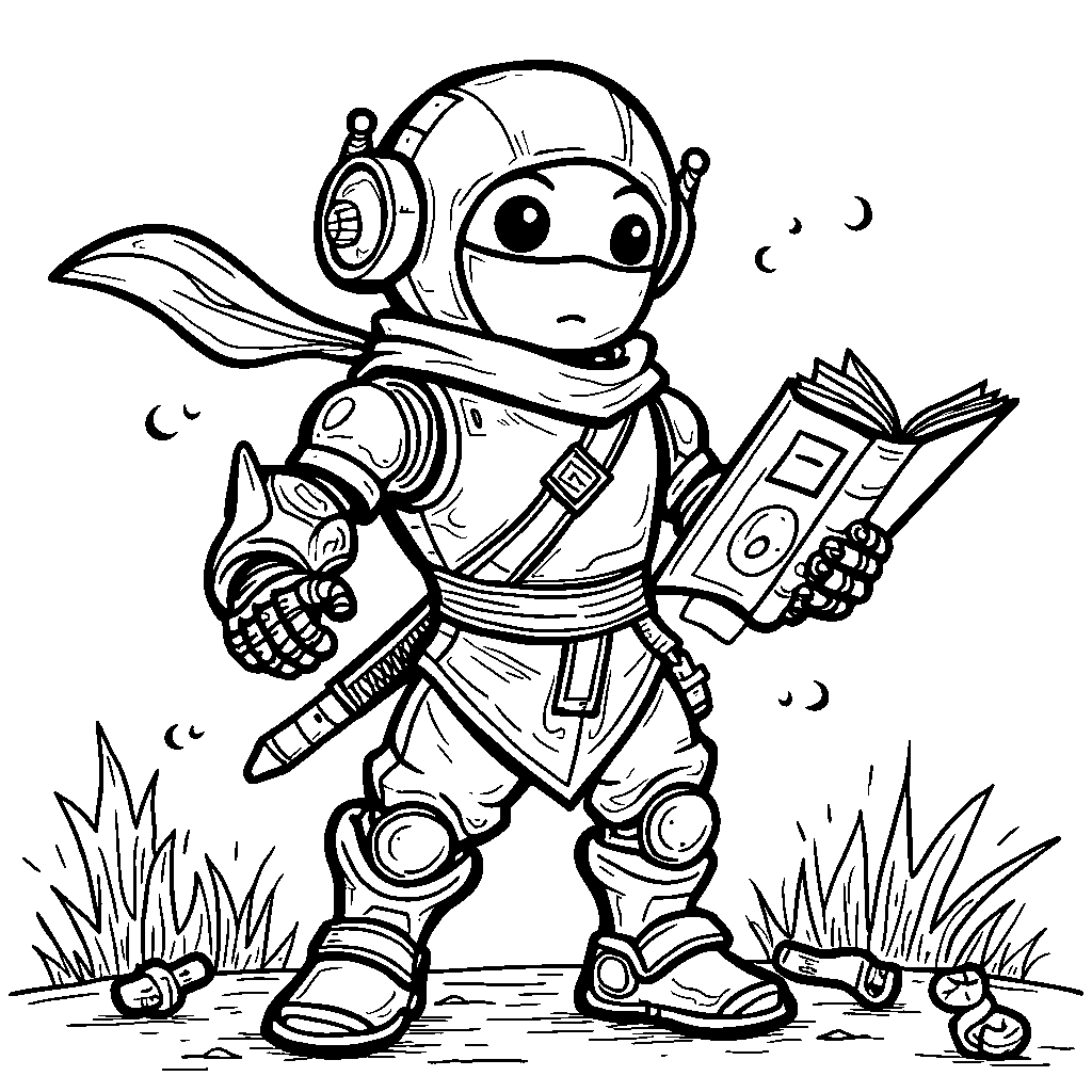 Ninja robot with a built-in coloring book