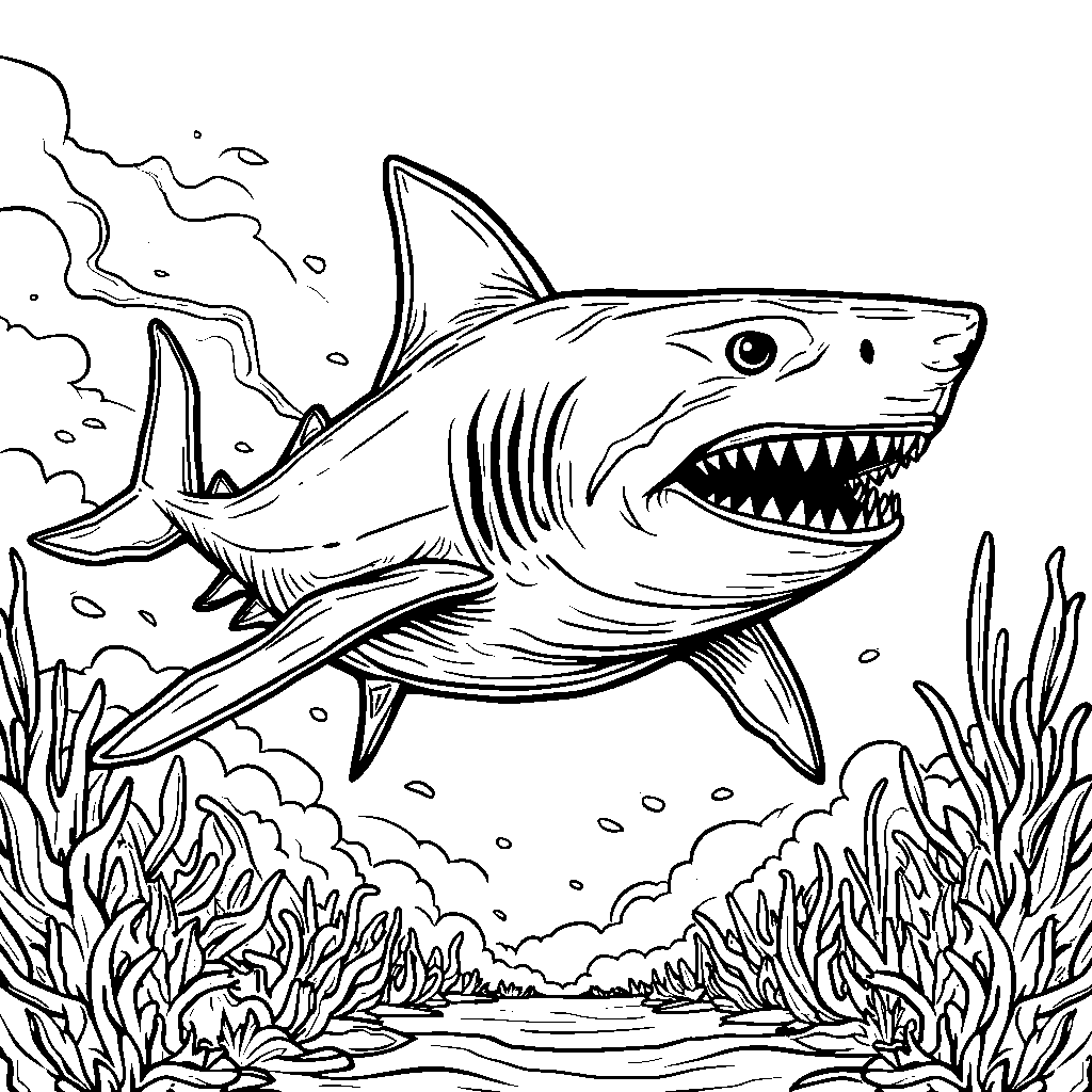 Ninja shark swimming through a sea of markers